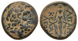 Phrygia, Apameia. 113-48 B.C. AE (19mm, 8.11 g) Magistrate Kelainos. Laureate head Zeus right, Rev. AΠAM[E] - KEΛAI - ΛEON ethnic and magistrate's nam...