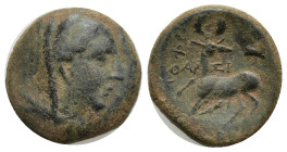Ionia. Ephesos as Arsinoeia circa 290-281 BC. Bronze Æ (17mm, 4.65 g). Veiled bust of Arsinoe II right / ΦΙΛΟΦΡΩΝ ΑΡ-ΣΙ, forepart of a stag kneeling l...