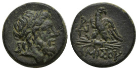 Pontos. Amisos. AE (20mm, 8.55 g) Time of Mithradates VI Eupator. Anv.: Laureate head of Zeus right. Rev.: AMIΣΟΥ below eagle with spread wings standi...