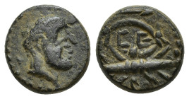 PISIDIA. Selge. Ae (11mm, 2.38 g) (2nd-1st centuries BC). Obv: Head of Herakles right, with club over shoulder. Rev: Σ - Ε - Λ. Thunderbolt and arc te...