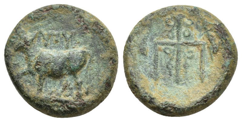 THRACE. Byzantion. Ae (17mm, 4.36 g) (4th-3rd centuries BC). Obv: 'ΠΥ. Bull, rai...