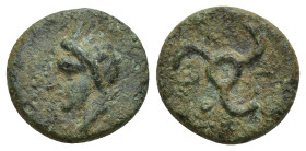 DYNASTS OF LYCIA. Perikles (Circa 380-360 BC). Ae. (12mm, 2.24 g) Obv: Horned head of Pan left . Rev: Triskeles.