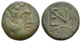 ASIA MINOR, Uncertain. 3rd century BC(?). Æ (18mm, 6.42 g). Head of Herakles right, wearing lion skin / Monogram containing small kerykeion; aphlaston...