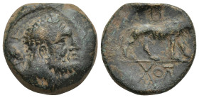 KINGS OF GALATIA. Amyntas. 39-25 B.C. Æ. (22mm, 10.46 g). Bearded head of Herakles right, club over shoulder; E C behind / Lion with open jaws walking...