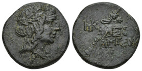 PONTOS. Amisos. Circa 85-65 BC. Æ (21mm, 7.78 g). Wreathed head of Dionysos right / Cista and thyrsos; monogram to left.