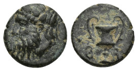 Lydia. Sardes 400-350 BC. Chalkous Æ (11mm, 1.81 g). Head of Dionysios left, wearing ivy wreath / Kantharos.