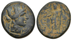 Phrygia, Synnada. AE (21mm, 7.00 g), 133-0 BC. Turreted head of Tyche right / ΣYNNAΔ AΔ-MHTO, Zeus standing, holding thunderbolt and staff.