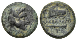 KINGS OF MACEDON. Alexander III 'the Great' (336-323 BC). Ae. (17mm, 5.48 g) Uncertain mint in Macedon. Obv: Head of Herakles right, wearing lion skin...