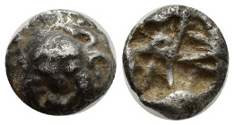 MYSIA. Parion. 5th century BC. Drachm (Silver, 13mm, 3.90 g). Facing gorgoneion with large ears and protruding tongue. Rev. Irregular pattern within q...