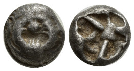 MYSIA. Parion. 5th century BC. Drachm (Silver, 12mm, 3.90 g). Facing gorgoneion with large ears and protruding tongue. Rev. Irregular pattern within q...