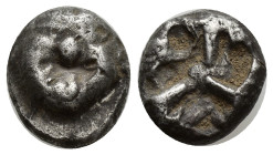 MYSIA. Parion. 5th century BC. Drachm (Silver, 13mm, 3.98 g). Facing gorgoneion with large ears and protruding tongue. Rev. Irregular pattern within q...