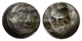 MYSIA. Parion. Drachm (12mm, 3.13 g) (5th century BC). Obv: Facing gorgoneion. Rev: Linear pattern in incuse square.