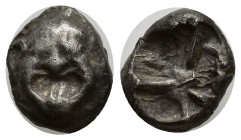 MYSIA. Parion. 5th century BC. Drachm (Silver, 13mm, 3.95 g). Facing gorgoneion with large ears and protruding tongue. Rev. Irregular pattern within q...