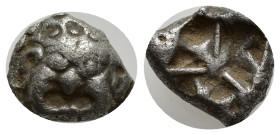 MYSIA. Parion. 5th century BC. Drachm (Silver, 11mm, 3.85 g). Facing gorgoneion with large ears and protruding tongue. Rev. Irregular pattern within q...