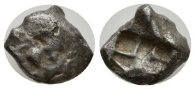 MYSIA. Parion. 5th century BC. Drachm (Silver, 11mm, 3.28 g). Facing gorgoneion with large ears and protruding tongue. Rev. Irregular pattern within q...