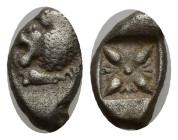 IONIA. Miletus. Ca. late 6th-5th centuries BC. AR 1/12 stater or obol (10mm, 1.10 g). Milesian standard. Forepart of roaring lion right, head reverted...
