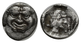 Pisidia, Selge AR Obol. (10mm, 0.89 g) 350-300 BC. Facing gorgoneion / Helmeted head of Athena right.