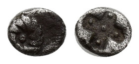 IONIA. Erythrai? (Circa 500-480 BC). AR Tetartemorion (5mm 0.14 g) Obv: Rosette. Rev: Cruciform incuse, with central pellet and pellet in each angle.