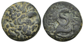 MYSIA. Pergamon. (Circa 133-27 BC). Ae. (19mm, 7.12 g) Obv: Laureate head of Asklepios to right. Rev. AΣKΛHΠIOΣ – ΣΩTHPOΣ. Serpent coiled around ompha...