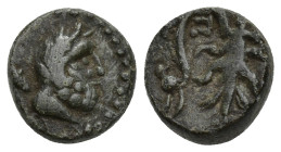 Pisidia, Selge Æ (12mm, 2.79 g). Circa 2nd-1st Century BC. Laureate head of Herakles to right, club over shoulder / Thunderbolt; bow to right, Σ-Ε-Λ a...