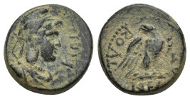 PHRYGIA. Laodicea ad Lycum. Pseudo-autonomous. Time of Nero (54-68). Ae. (15mm, 4.00 g) Kor. Aineias, magistrate Obv: ΛΑΟΔΙΚΕΩΝ. Draped bust of Mên ri...