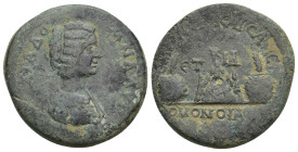 Cappadocia, Caesaraea-Eusebia, Julia Domna. Augusta, AD 193-217. Æ (27mm, 14.29 g). Homonoia with Smyrna. Dated CY 14 (AD 206/7). IOVΛIA ΔO MNA AVΓ, d...