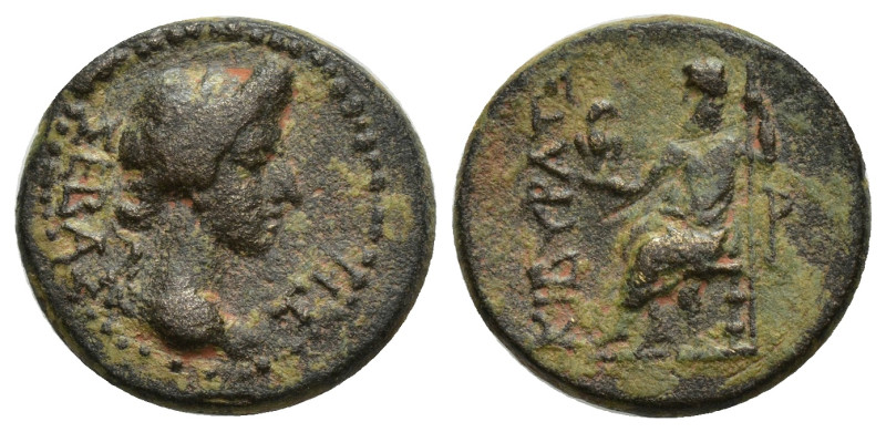 Phrygia. Kibyra. Tiberius AD 14-37. Bronze Æ (17mm, 4.54 g) Obverse: ΣΕΒΑΣΤΗ; dr...