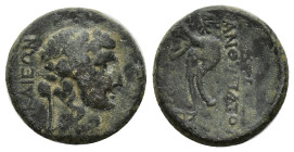 BITHYNIA, Nicaea. Augustus. 27 BC-AD 14. Æ (16mm, 2.98 g). Thorius Flaccus, proconsul. Struck circa 25 BC. ΝΙΚΑΙΕΩΝ; head of Dionysus wearing ivy wrea...