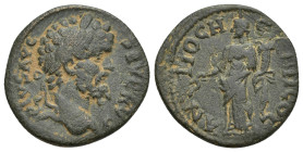 PISIDIA, Antiochia. Septimius Severus. AD 193-211. Æ (22mm, 5.11 g). Struck circa AD 203-211. Laureate head right / Tyche standing left, holding branc...