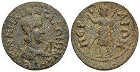 PAMPHYLIA, Perge. Salonina. Augusta, AD 254-268. Æ 10 Assaria (31mm, 15.66 g). Draped bust right, wearing stephane and set on crescent; I (mark of val...