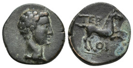 PISIDIA. Termessos (by Oenanda). Tiberius(?). Ae. (19mm, 4.45 g) Obv: Bare head right. Rev: TEP / OI. Horse prancing right.
