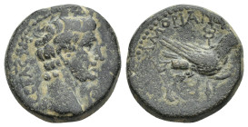 PHRYGIA. Amorium. Augustus (27 BC-14 AD). Ae. (18mm, 6.21 g) Obv: CЄBACTOC. Bare head right; lituus to right. Rev: ΑΜΟΡΙΑΝWΝ Eagle standing right on u...