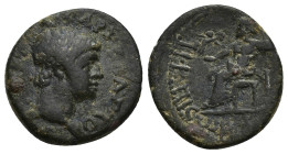 PHRYGIA. Synnada. Nero (54-68). AE (18mm, 3.11 g) Obv.: ΝΕΡΩΝ ΚΑΙΣΑΡ ΣΕΒΑΣΤΟΣ. Bare head of Nero, r. Rev.: [ΤΙ Κ ΠΙϹΩ]Ν ΦΙΛΟΚ ϹΥΝΝ[ΑΔΕΩΝ]. Zeus seated...