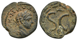 SYRIA, Seleucis and Pieria. Antioch . Elagabalus. AD 218-222. Æ As (18mm, 3.98 g). ΑΥ Κ Μ ΑΥ ΑΝΤΩΝΙΝΟϹ ϹƐ Laureate head right / S C, Δ Ɛ; within laure...