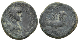 Phrygia, Amorium, Claudius Æ (20mm, 6.00 g). Contemporary imitation, AD 41-54. Pedon and Katon, magistrates. TI KΛAYΔIOC ΓЄPMAN[IKOC KAICAP], laureate...