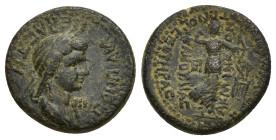 Phrygia. Akmoneia. Poppaea AD 62-65. Lucius Servenius Capito, archon, with his wife Julia Severa Bronze Æ (16mm, 3.00 g)
ΠOΠΠAIA CEBACTH, draped bust ...
