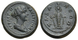 LYDIA. Tabala. Faustina II (Augusta, 147-176). Ae. (19mm, 6.61 g) Obv: ΦΑVСΤΙΝΑ СƐΒΑСΤΗ. Diademed and draped bust right. Rev: ΤΑΒΑΛƐΩΝ. Cult figure of...