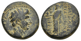 PHRYGIA, Laodicea ad Lycum. Claudius. AD 41-54. Æ (18mm, 5.45 g) ΚΛΑΥΔΙΟΣ ΚΑΙΣΑΡ; bare head of Claudius, r. / ΑΝΤΩ ΠΟΛΕΜΩΝΟΣ ΥΙΟΥ ΖΗΝΩΝΟΣ ΛΑΟΔΙΚΕΩΝ; Z...