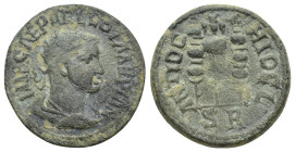 Pisidia, Antioch. Volusian. A.D. 251-253. AE (22mm, 5.95 g). IMP CAE RASLLOVNAHIAVC, radiate, draped, and cuirassed bust right, seen from behind / ANT...