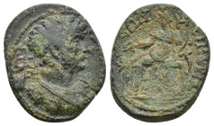 PISIDIA, Timbriada. Hadrian. AD 117-138. Æ (17mm, 4.52 g). Laureate and cuirassed bust right, slight drapery on shoulder / Kybele enthroned left, hold...