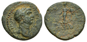 Pamphylia. Side . Trajan AD 98-117. Bronze Æ (17mm, 3.38 g). [TPAIANOC] KAICAP [CEΠ?]; laureate and draped bust right / CIΔH-TWN; Athena advancing lef...