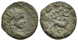 Syria, Antioch, Seleucis and Pieria. Elagabalus AD 218-222 Æ As (18mm, 5.69 g) . [AVT K M] AV ANTΩN[Є]INO[C] C[Є], radiate and draped bust right / Ram...