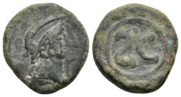 SYRIA, Seleucis and Pieria. Antioch. Æ As (19mm, 6.85 g). Contemporary Mesopotamian(?) imitation. Laureate head right / Retrograde S C within linear b...