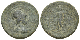 Caria, Antioch ad Maeandrum. Pseudo-autonomous issue, time of the Antonines. Æ (22mm, 6.39 g). Bust of Athena r., wearing aegis. R/ Hermes standing l....