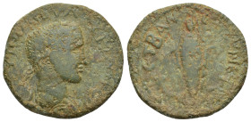 CILICIA. Anemurium. Valerian (253-260). Ae. (26mm, 10.88 g) Dated year 2. Obv: AV K ΠO ΛI OVAΛEPIANON. Laureate and draped bust right. Rev: ANEMOVPIEΩ...