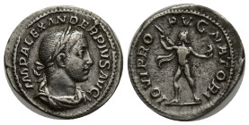 SEVERUS ALEXANDER (A.D. 222-235). AR denarius. (20mm, 3.00 g) IMP ALEXANDER PIVS AVG, laureate and draped bust of Severus Alexander right)(IOVI PROPVG...