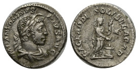 Elagabalus, 218-222. Denarius (Silver, 18mm, 2.81 g), Rome, 220-222. IMP ANTONINVS PIVS AVG Laureate and draped bust of Elagabalus to right, wearing '...