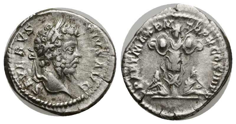 Septimius Severus AR Denarius. (19mm, 3.47 g) Rome, AD 202. SEVERVS PIVS AVG, la...