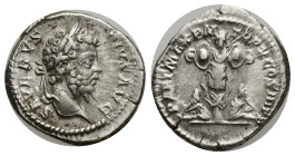 Septimius Severus AR Denarius. (19mm, 3.47 g) Rome, AD 202. SEVERVS PIVS AVG, laureate head right / PART MAX P M TR P X COS III P P, trophy with two s...