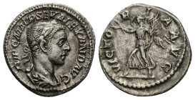 Severus Alexander (222-235 AD). AR Denarius (19mm, 3.31 g). Rome, 222-228 AD. Obv. IMP C M AVR ALEXAND AVG, laureate and draped bust right, seen from ...